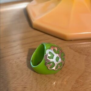 Vintage Green and Silver Ring Mid Century Modern